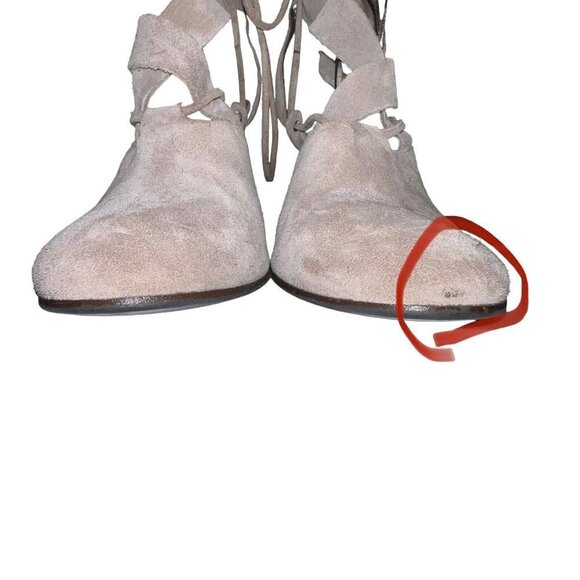 Free People Taupe Nouvella Criss Cross Wrap Chunky Heel Suede Leather Sz 38/6.5 - Picture 4 of 12
